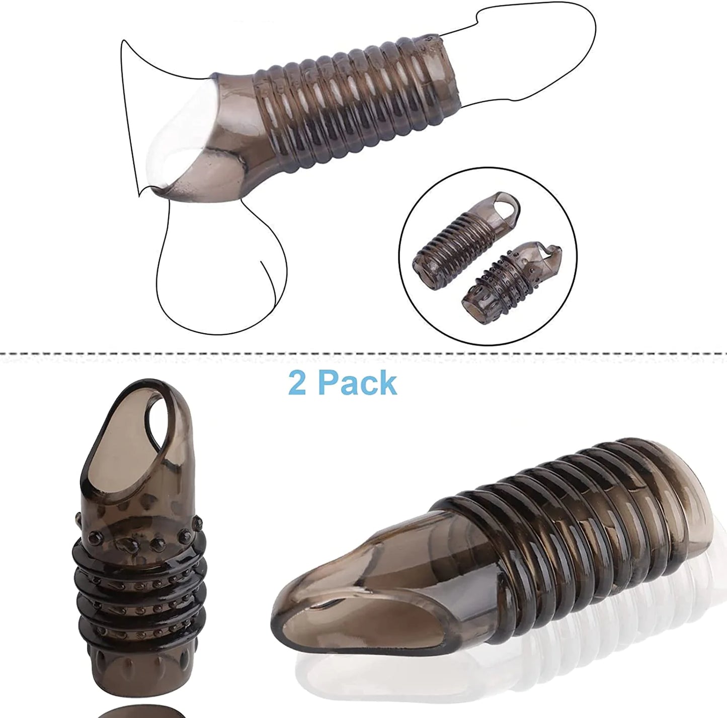 2PCS Wiederverwendbarer Penisring Glan Penisvergrößerer Verzögerung der Ejakulation Sleeve Extender